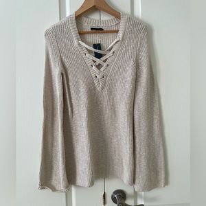 Oatmeal color long sweater with flared sleeves. American Eagle size XS.